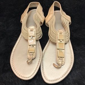 3/$25 Gold Flat Sandals Gladiator Style Size 9